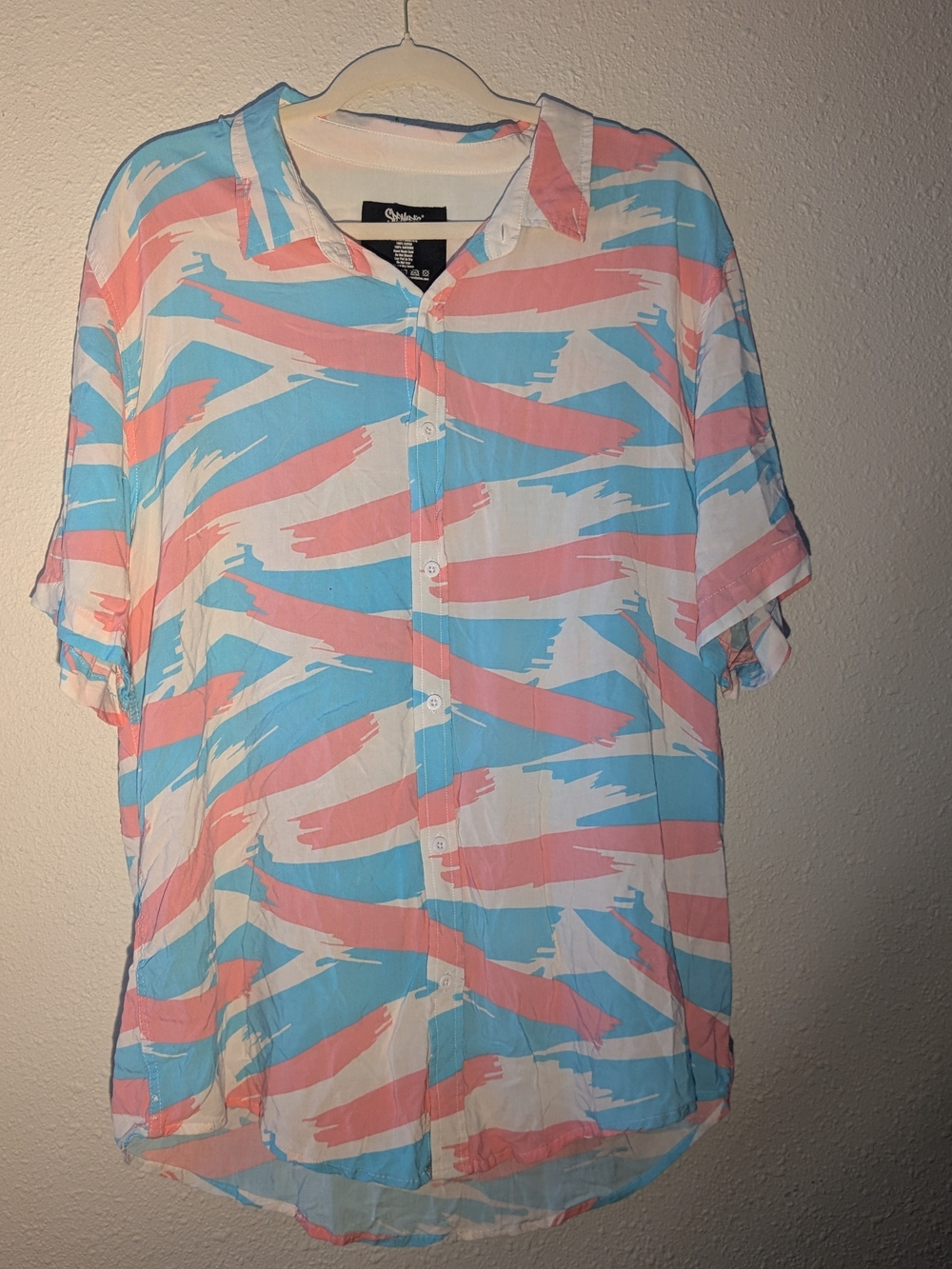 Spencer's Pastel Blue, Pink & White Short-Sleeve Button-Up Shirt XL